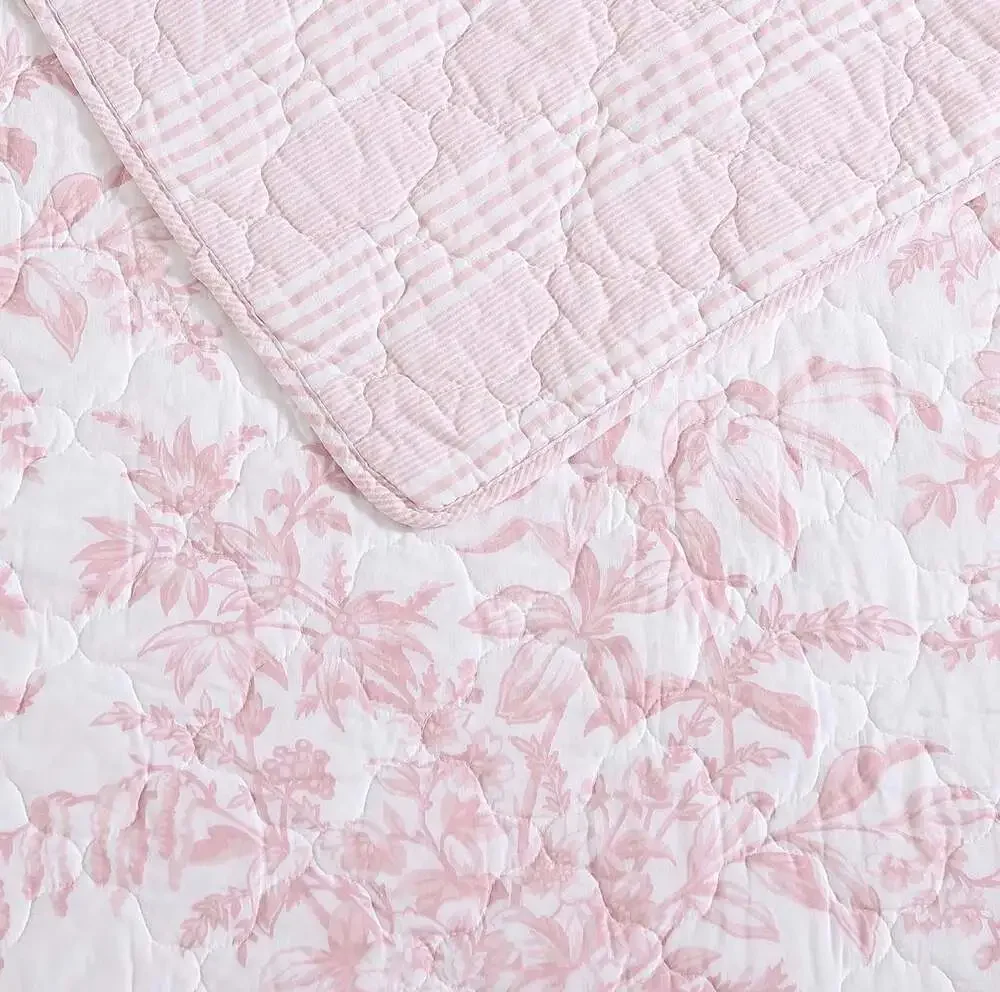 Laura Ashley Bedford Pink Floral Cotton Reversible Quilt
